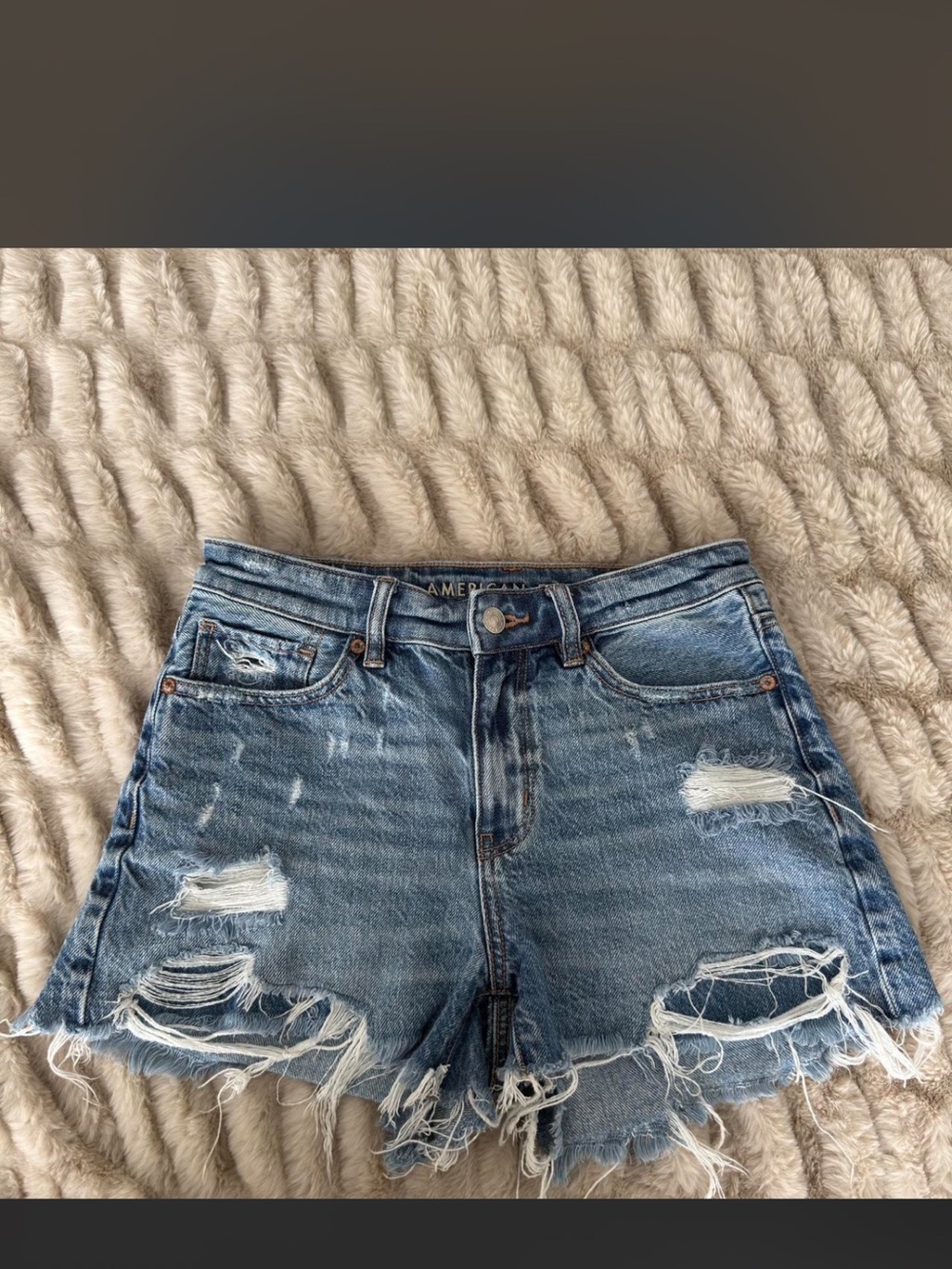 American Eagle Outfitters Distressed Light Blue High-Rise Jean Shorts